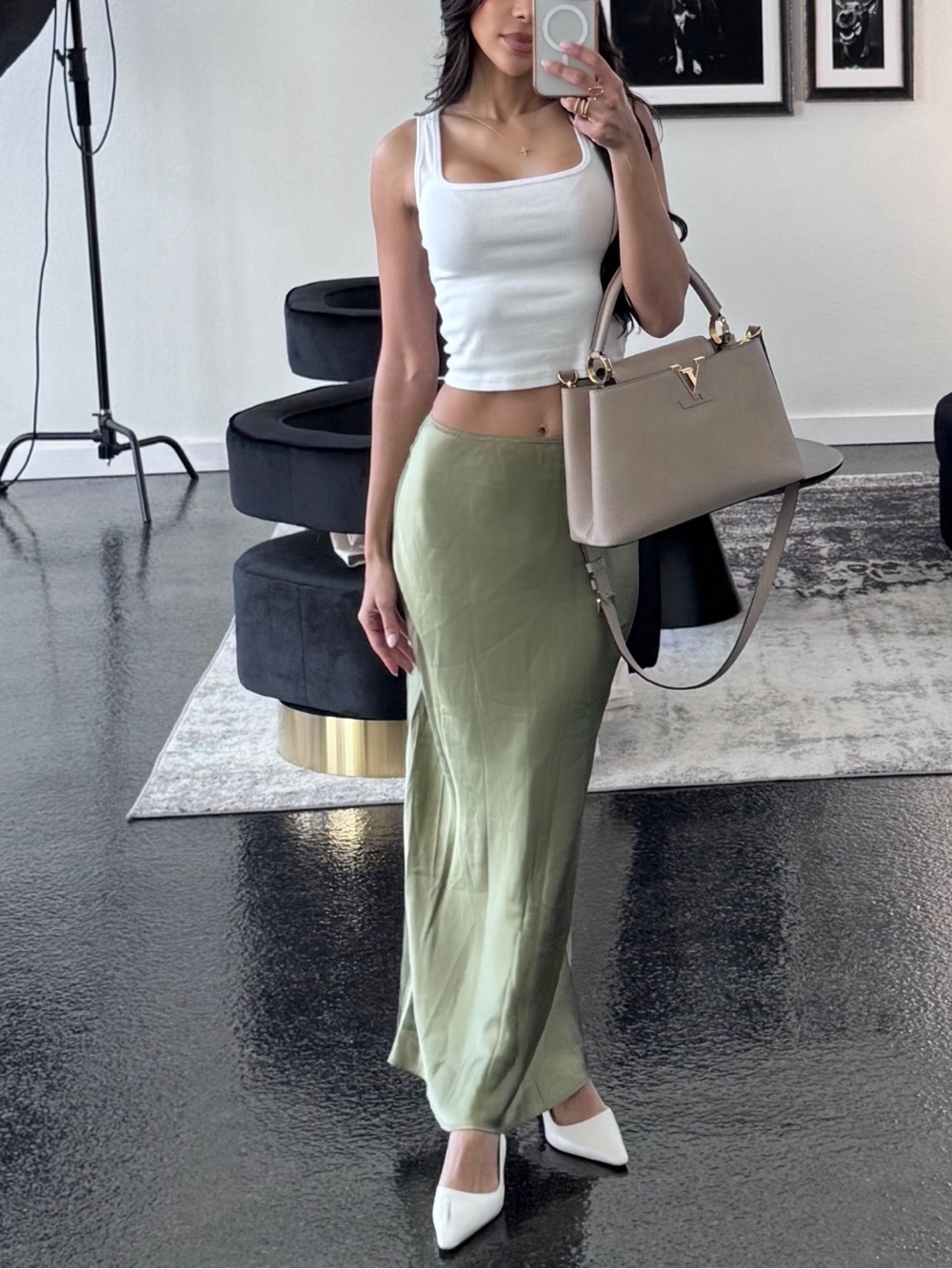 Reformation Layla Silk Midi Skirt - jade green - Picture 4 of 4